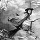 Gimme your Easter basket goodies—or else. circa 1865: A young girl dressed as a witch suspended mid-air on a broomstick. London Stereoscopic Company Comic Series - 318. Photo via Getty Images.